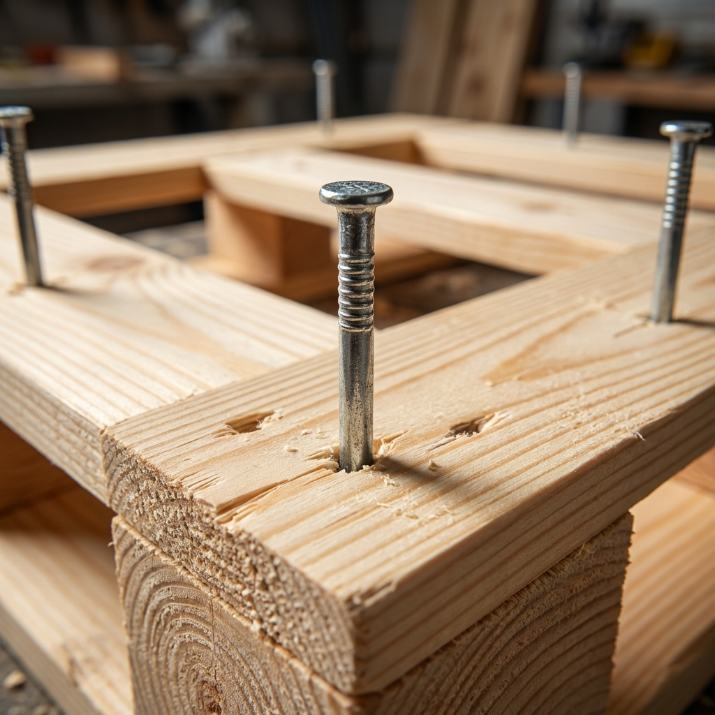 Zoom sur clous annelés haute résistance palette bois