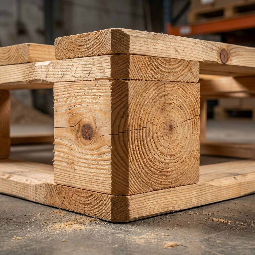 Zoom sur dé en bois massif palette industrielle